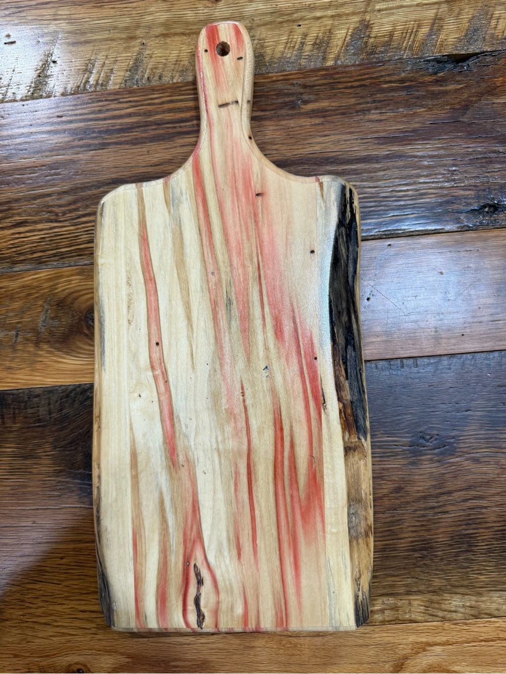 Amish Handmade Box Elder Cutting Board w/ Handle, Live Edge Rectangle 16 x 8 in